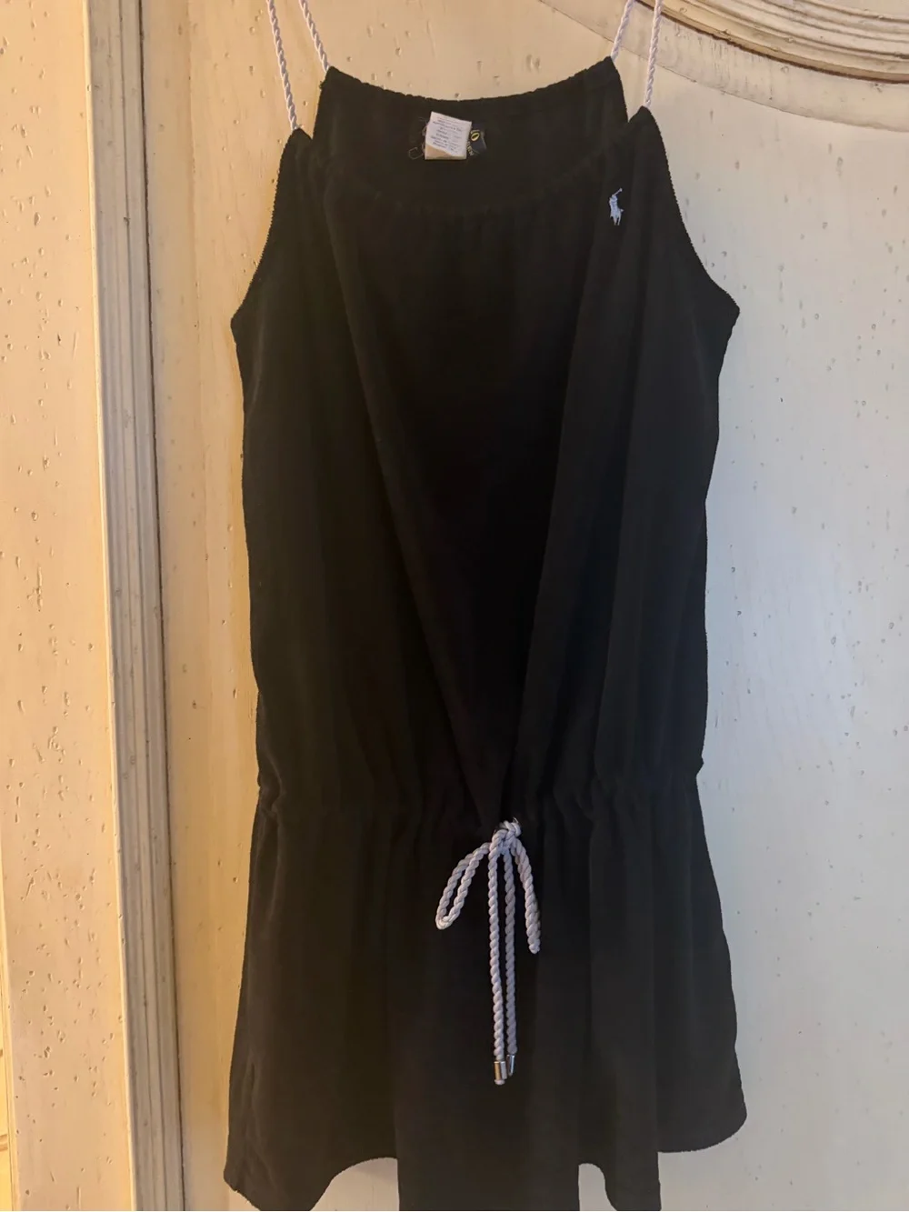 Polo Ralph Lauren Black Sleeveless Drawstring terry dress coverup. Size large